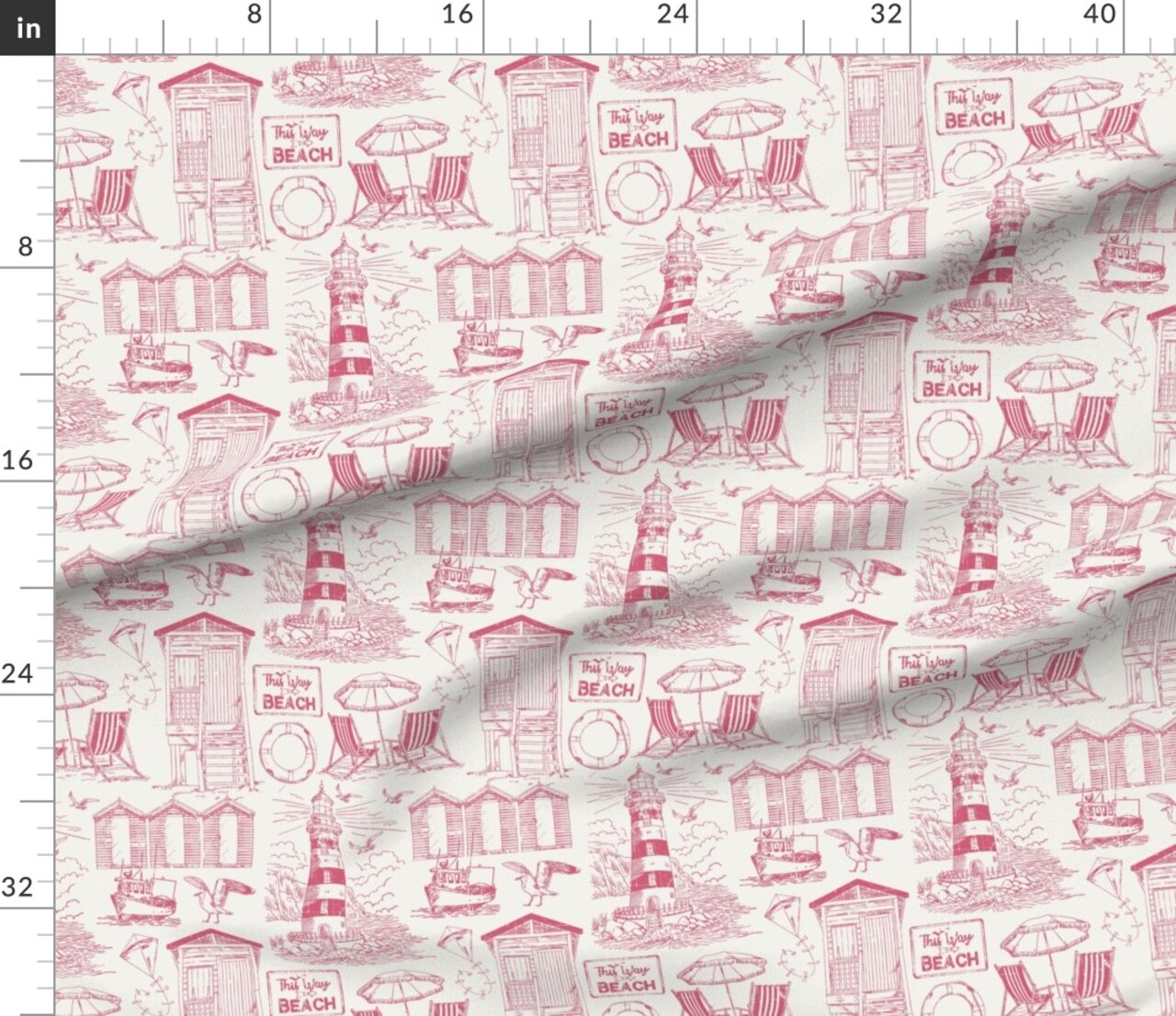 Various Fabrics by the Yard or Fat Quarter Seaside Lighthouse Beach Hut Deckchair Ocean Nautical Toile De Jouy Life Coastal Monochrome Sailing Custom Printed Fabric by Spoonflower